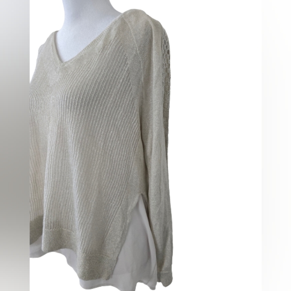 LUCKY BRAND Womens Gold Shimmer Knit Layered Sweater Size M - Picture 5 of 7
